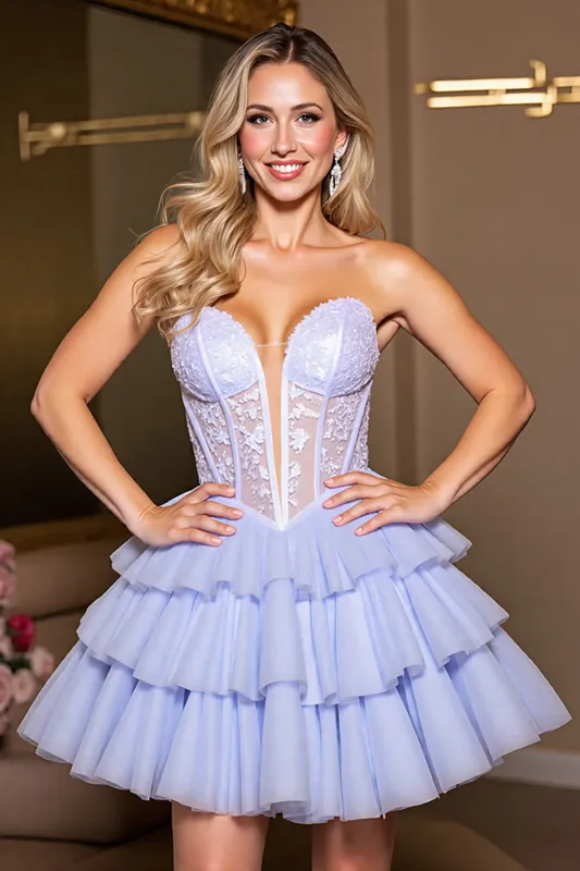 Lavender A Line Corset Tulle Homecoming Dress sold by Zapaka