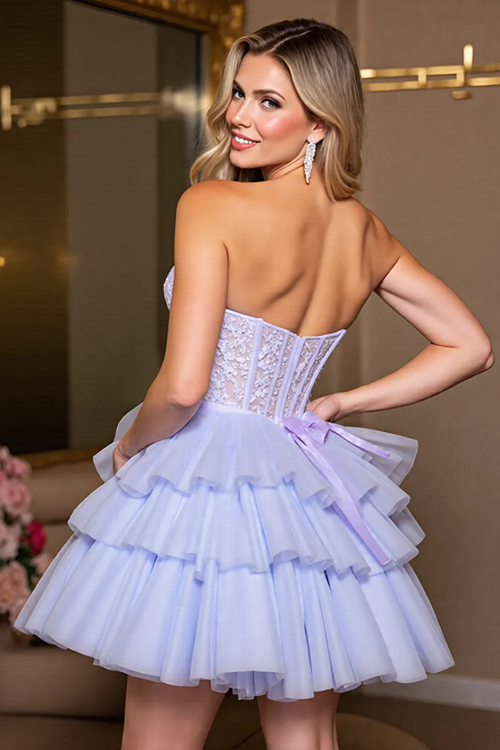 Lavender A Line Corset Tulle Homecoming Dress sold by Zapaka product image thumbnail 2