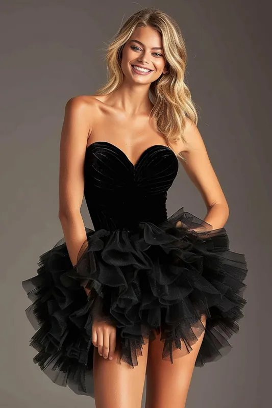 Black Tulle A Line Strapless Hoemcoming Dress sold by Zapaka