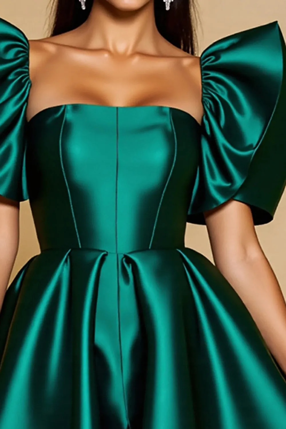Dark Green Ruffled Sleeve Satin A Line Homecoming Dress sold by Zapaka product image thumbnail 3