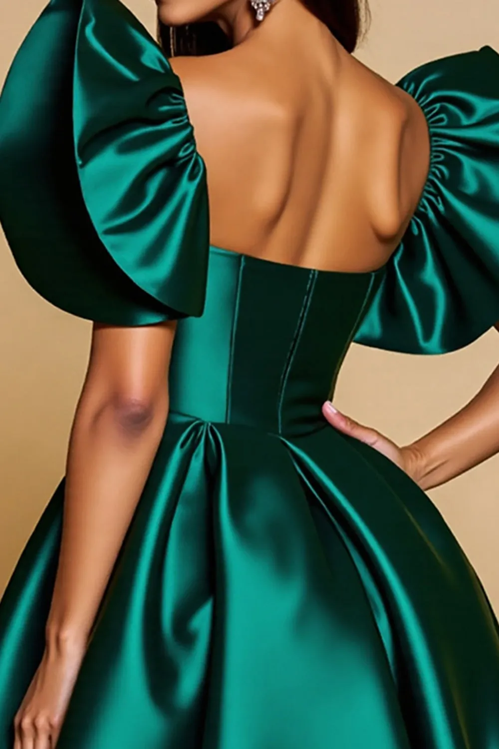 Dark Green Ruffled Sleeve Satin A Line Homecoming Dress sold by Zapaka product image thumbnail 4