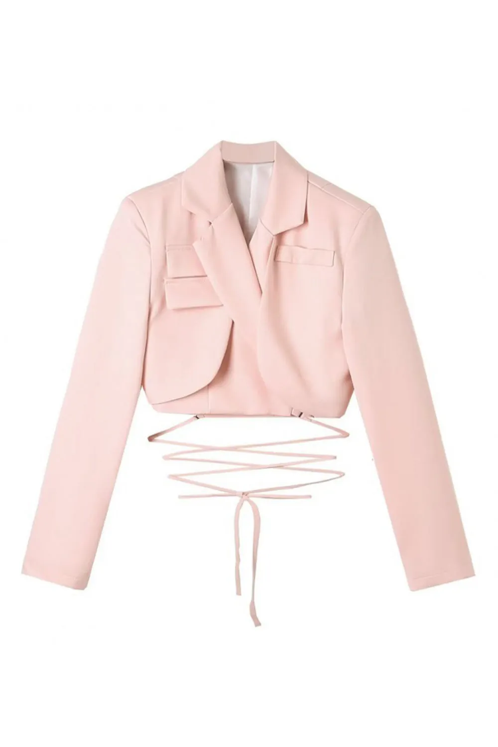 Hot Pink Notched Lapel Tie Cropped Women's Blazer sold by Zapaka product image thumbnail 5
