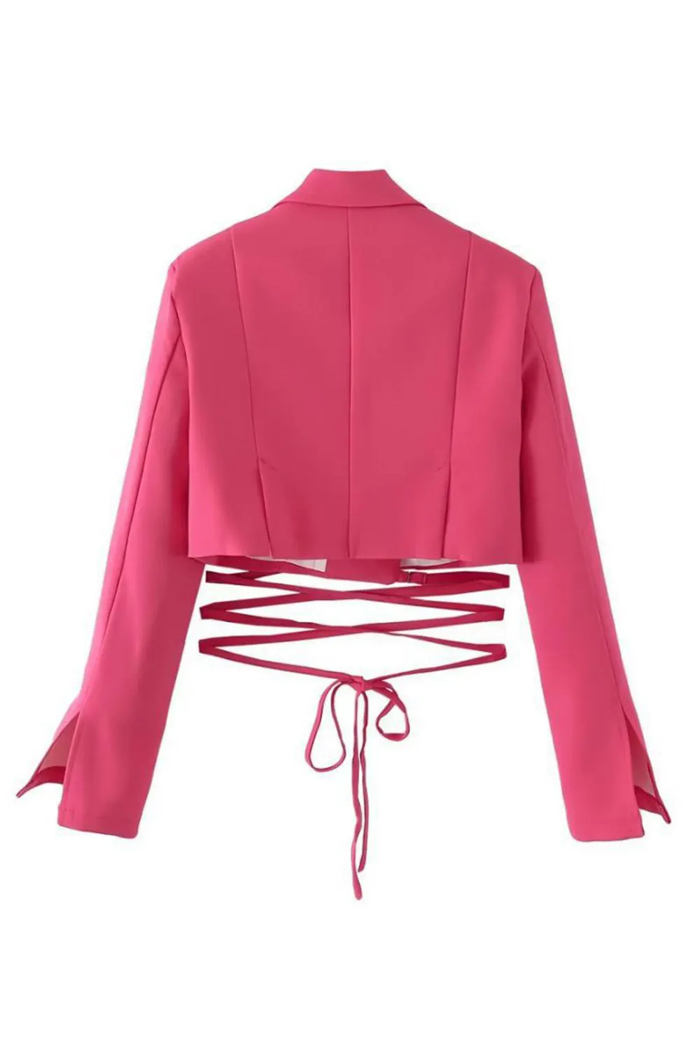 Hot Pink Notched Lapel Tie Cropped Women's Blazer sold by Zapaka product image thumbnail 2
