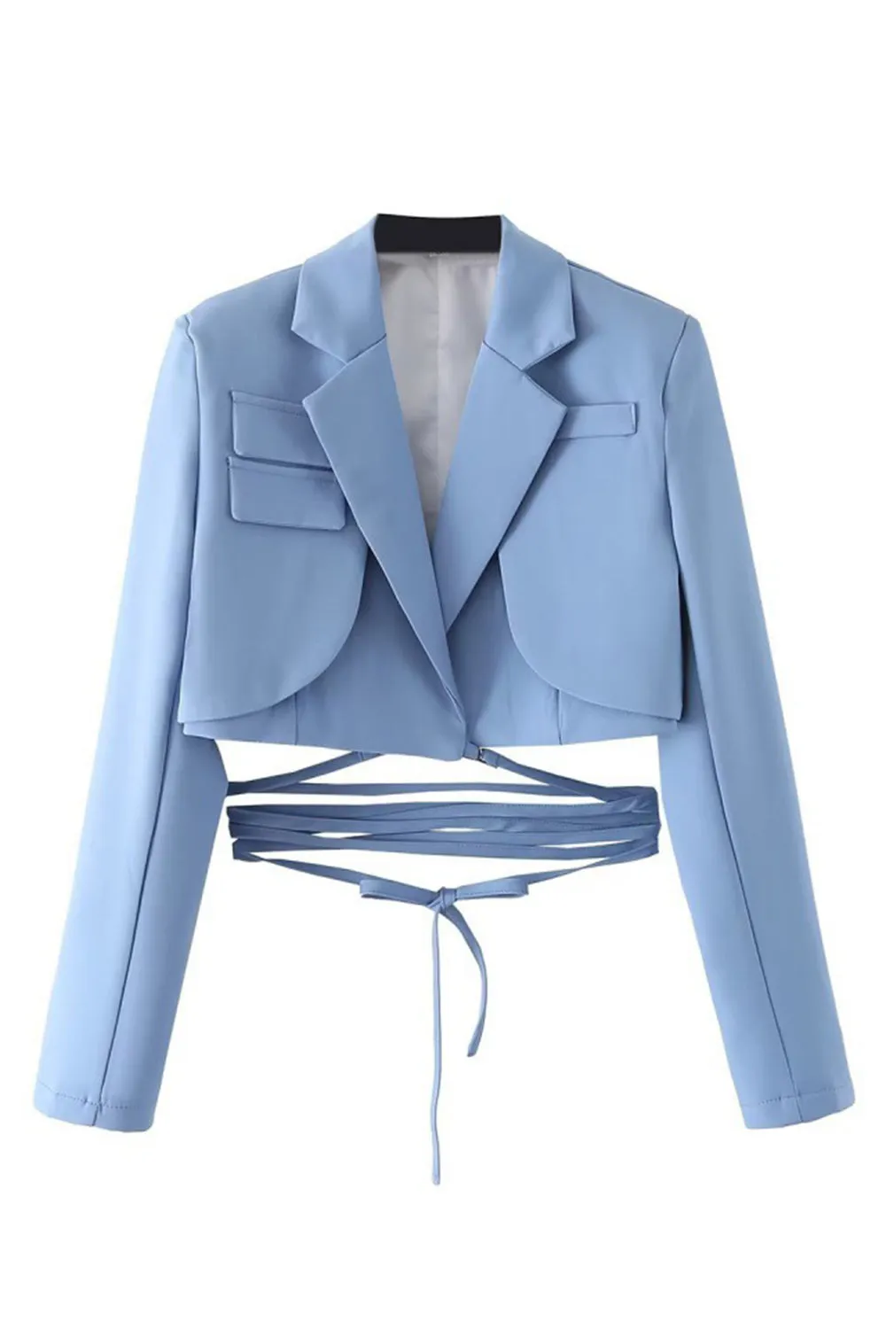 Hot Pink Notched Lapel Tie Cropped Women's Blazer sold by Zapaka product image thumbnail 3