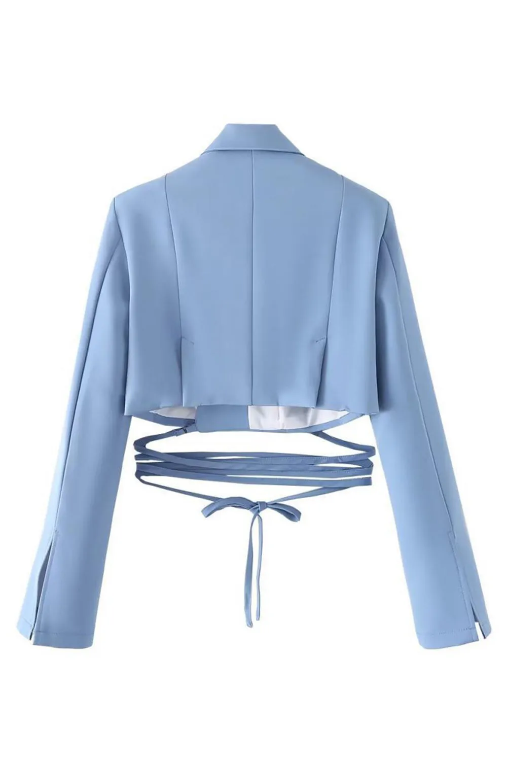 Hot Pink Notched Lapel Tie Cropped Women's Blazer sold by Zapaka product image thumbnail 4