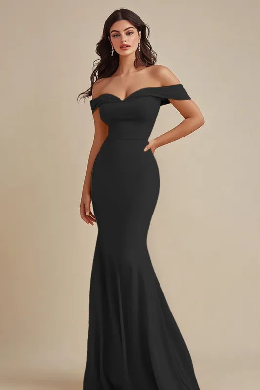 Black Chiffon Off the Shoulder Mermaid Evening Dress sold by Zapaka