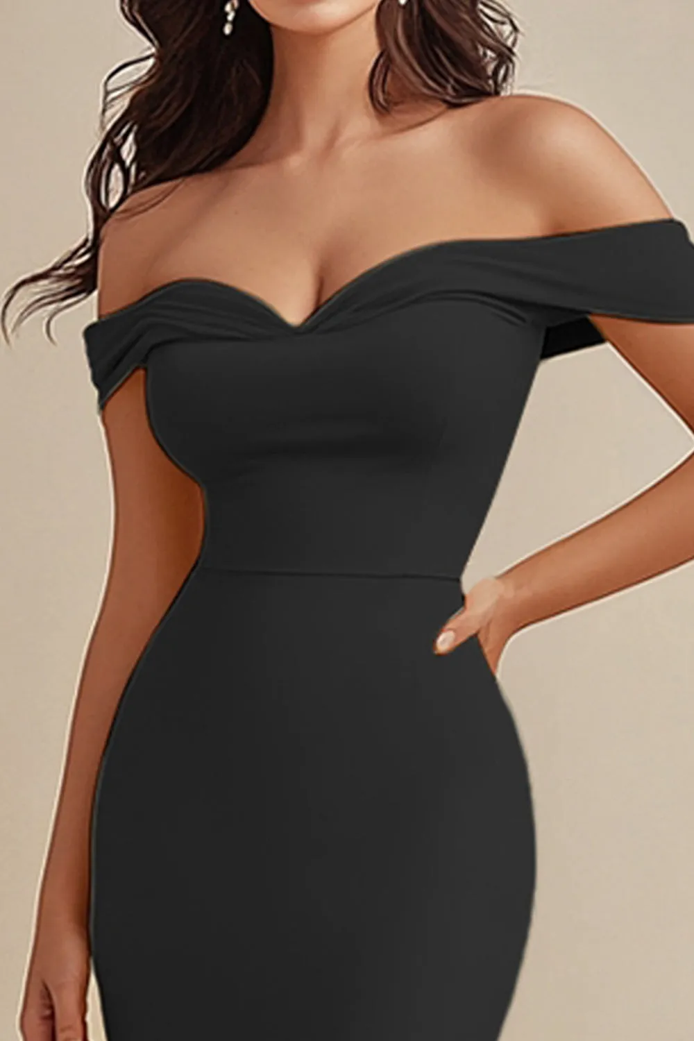 Black Chiffon Off the Shoulder Mermaid Evening Dress sold by Zapaka product image thumbnail 2