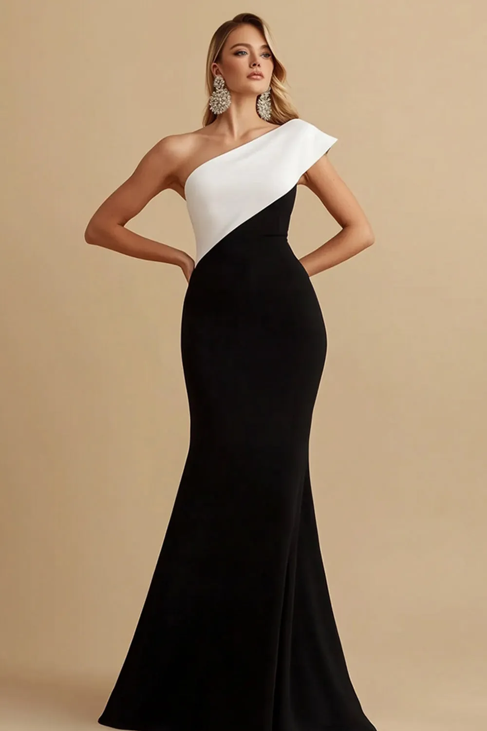 Black One Shoulder Mermaid Satin Evening Dress sold by Zapaka