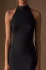 Black Satin Halter Sheath Long Evening Dress sold by Zapaka