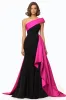 Black and Fuchsia One Shoulder Ruffled Evening Dress sold by Zapaka
