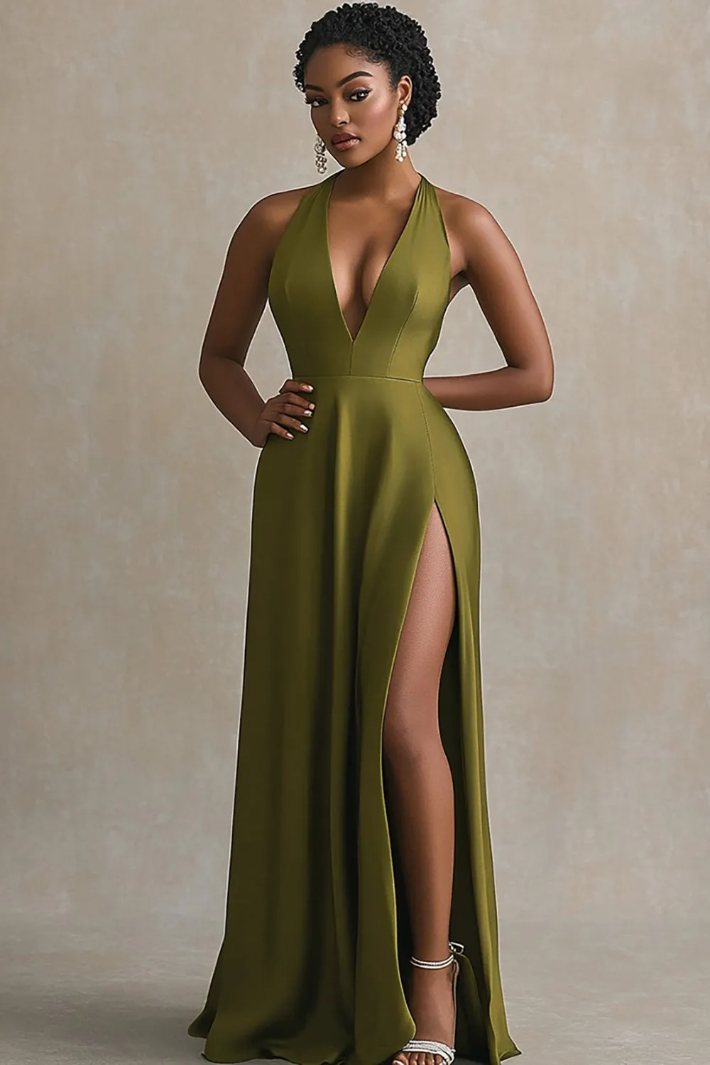 Martini Halter Sheath Satin Evening Dress with Slit sold by Zapaka
