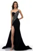 Sparkly Black A Line One Shoulder Long Evening Dress with Slit sold by Zapaka