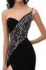 Sparkly Black A Line One Shoulder Long Evening Dress with Slit sold by Zapaka