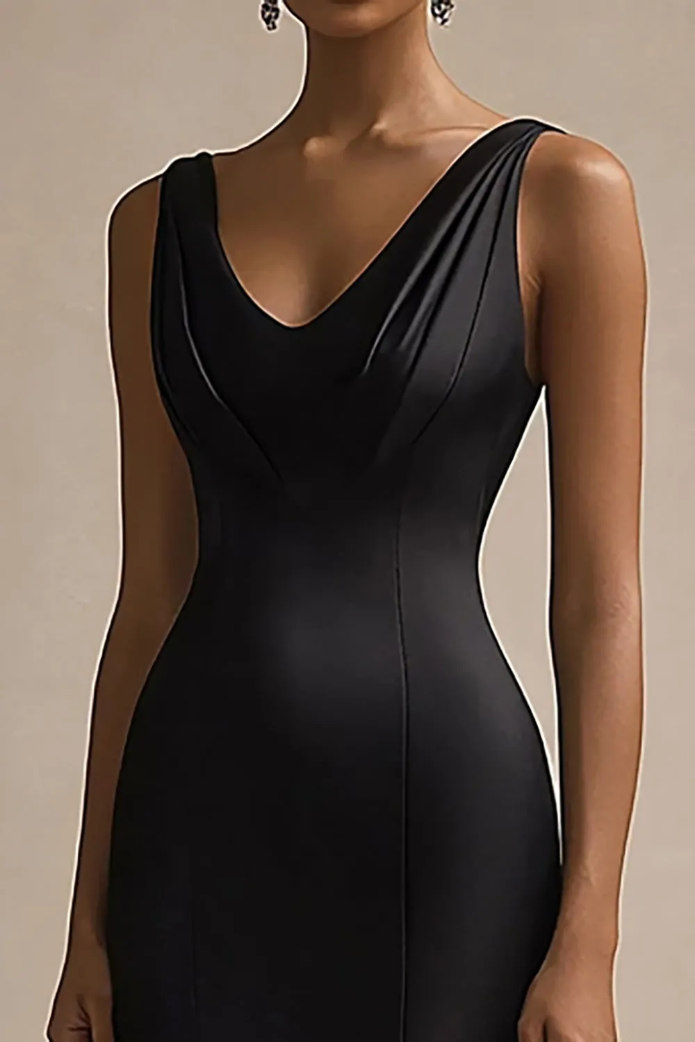 Black V Neck Mermaid Satin Long Evening Dress sold by Zapaka product image thumbnail 2