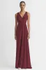 Pink V Neck Sheath Satin Long Evening Dress sold by Zapaka