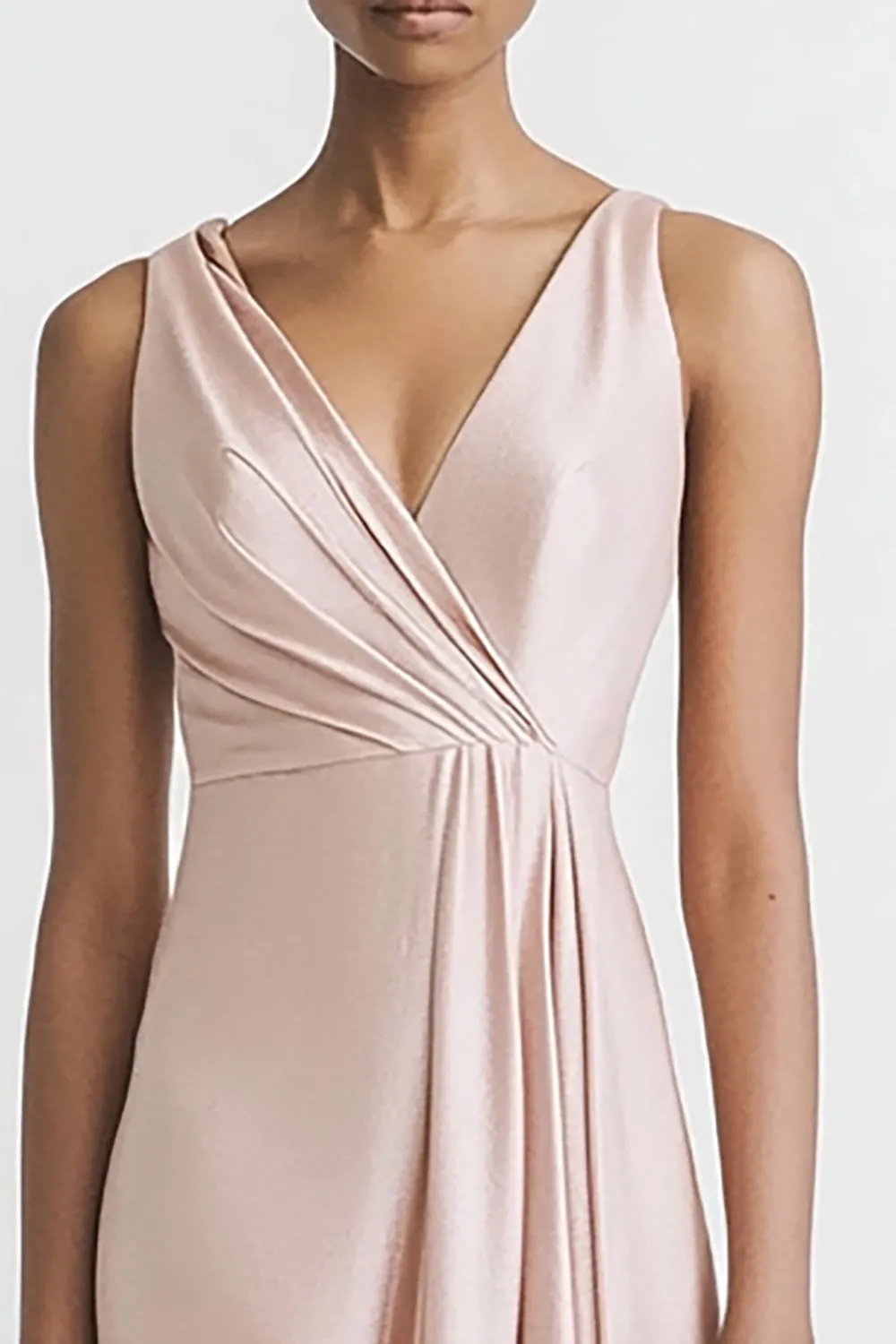 Pink V Neck Sheath Satin Long Evening Dress sold by Zapaka product image thumbnail 2