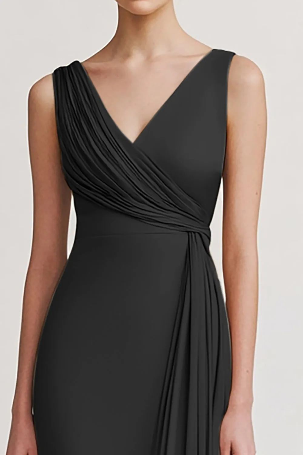 Black V Neck Sheath Ruched Evening Dress sold by Zapaka product image thumbnail 4