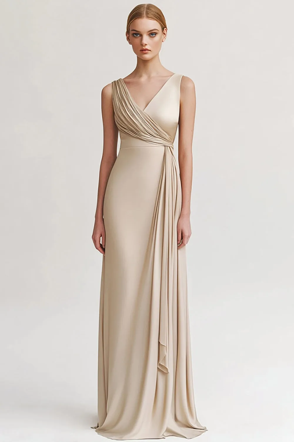 Black V Neck Sheath Ruched Evening Dress sold by Zapaka