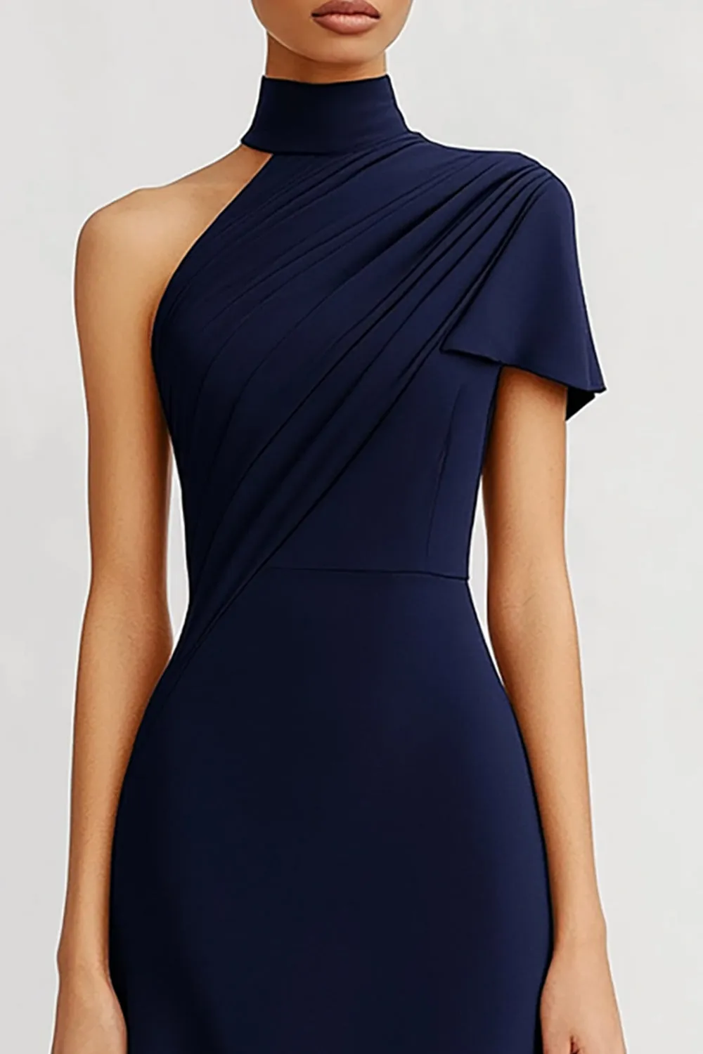 Navy One Shoulder Sheath Evening Dress with Ruffles sold by Zapaka product image thumbnail 2