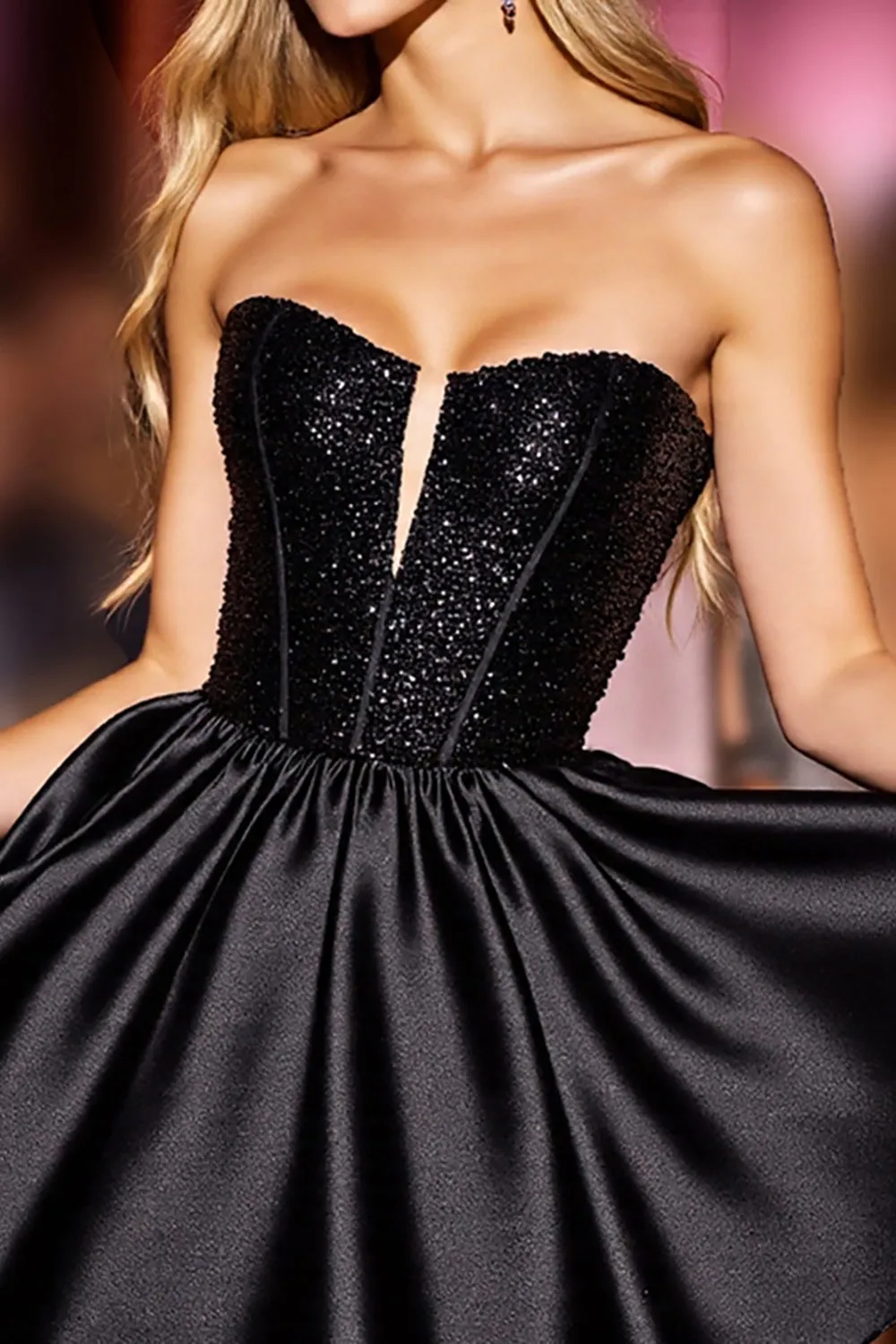 Strapless Corset Sequin Black Cocktail Dress sold by Zapaka product image thumbnail 3