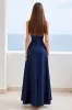 Navy Sweetheart Satin A Line Long Formal Dress with Slit sold by Zapaka
