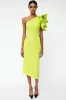 Lemon Yellow One Shoulder Satin Asymmetrical Formal Dress with Ruffles sold by Zapaka