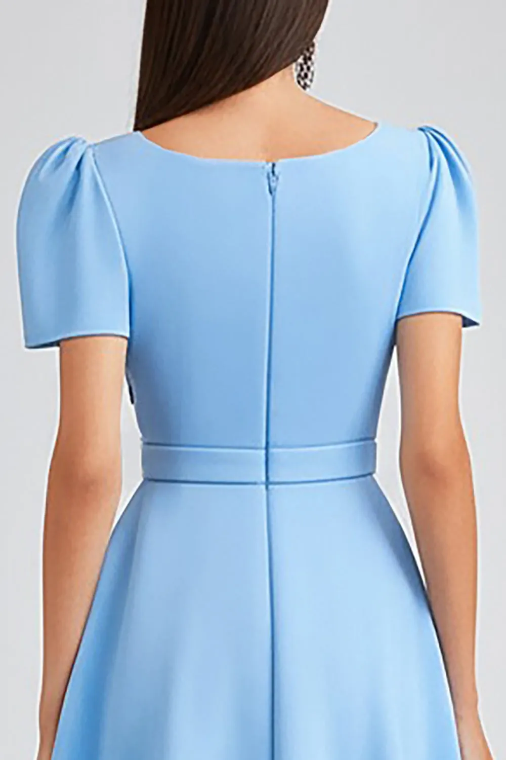Sky Blue A Line Square Neck Work Dress with Belt sold by Zapaka product image thumbnail 4
