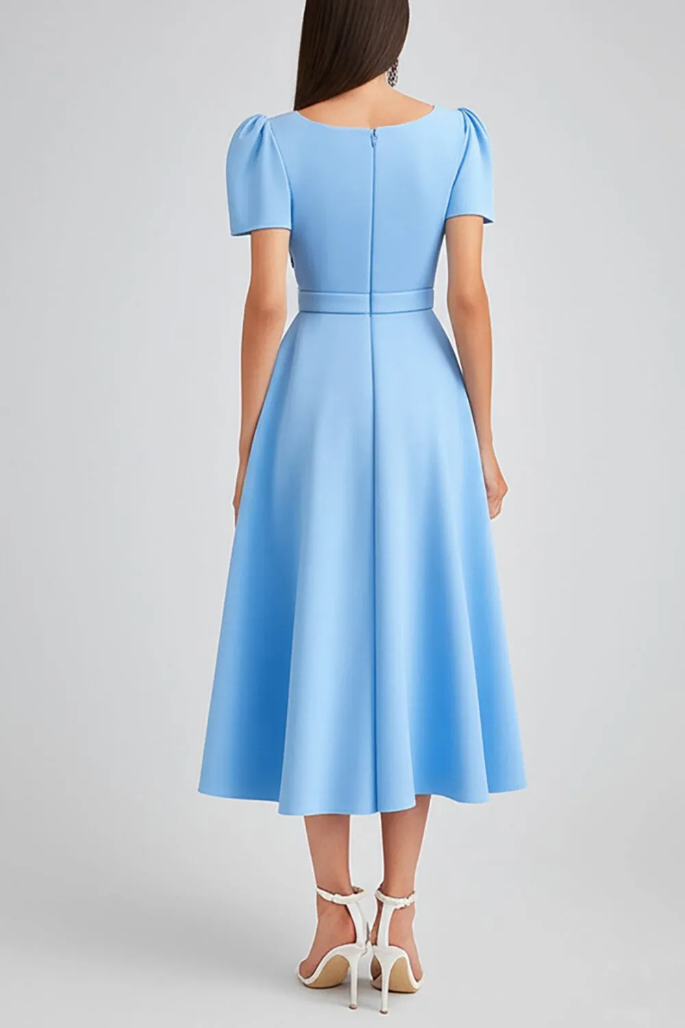 Sky Blue A Line Square Neck Work Dress with Belt sold by Zapaka product image thumbnail 2