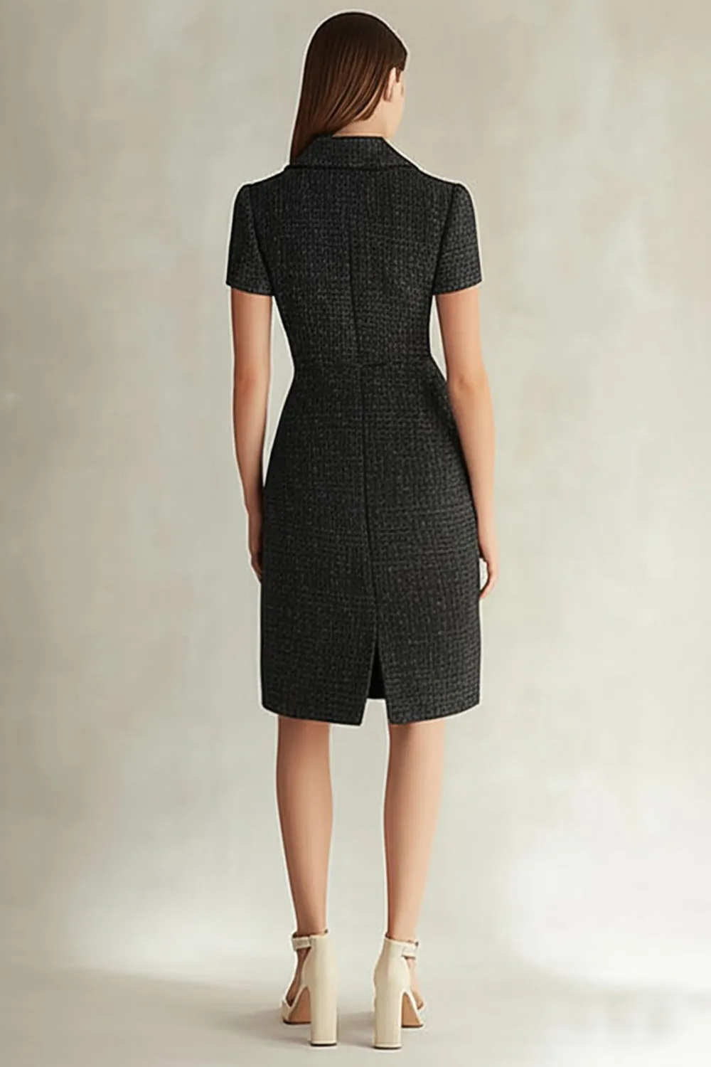 Black Sheath High Neck Single Breasted Work Dress sold by Zapaka product image thumbnail 2