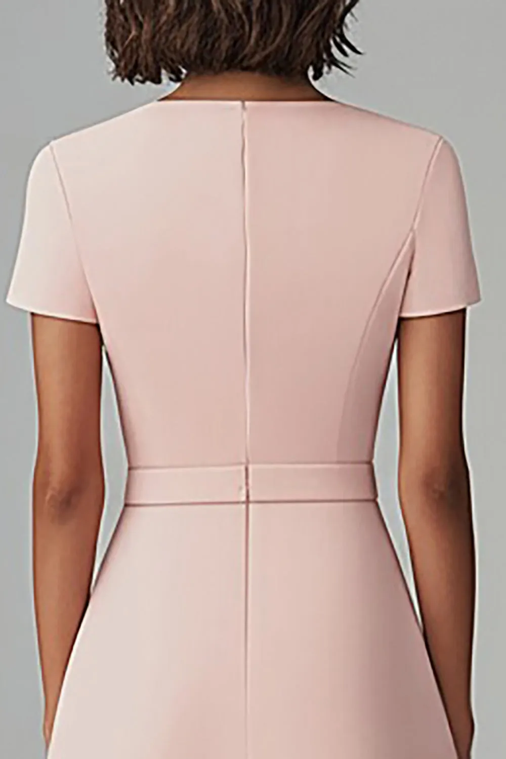 Boat Neck Pink A Line Work Dress with Belt sold by Zapaka product image thumbnail 4