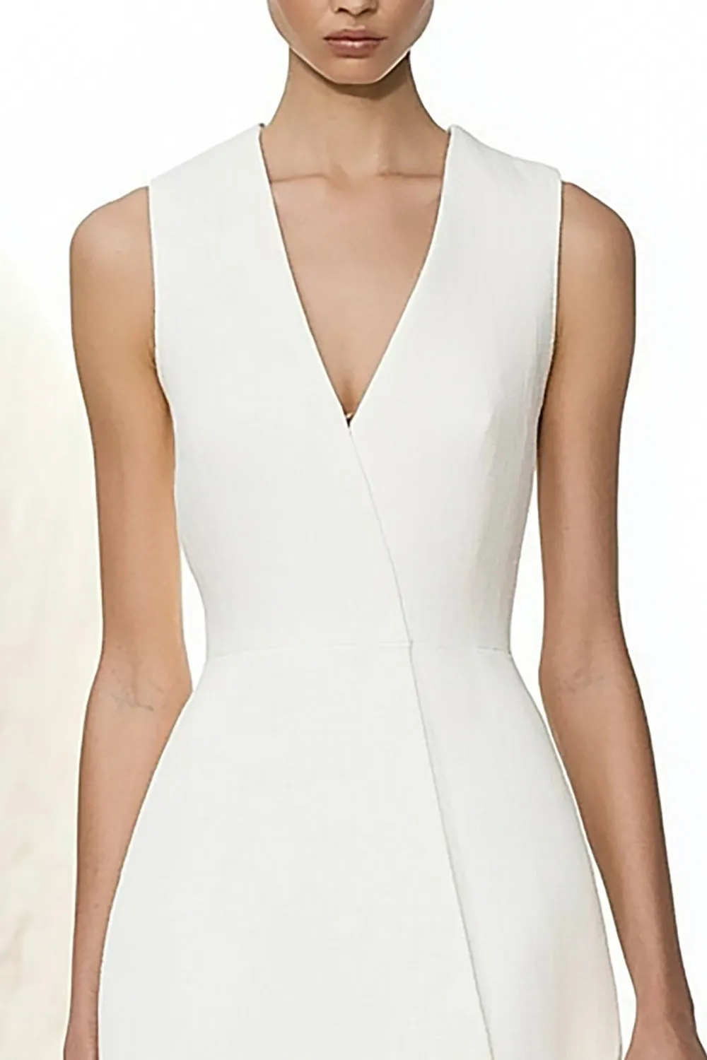 A Line V Neck Satin Ivory Long Work Dress sold by Zapaka product image thumbnail 3