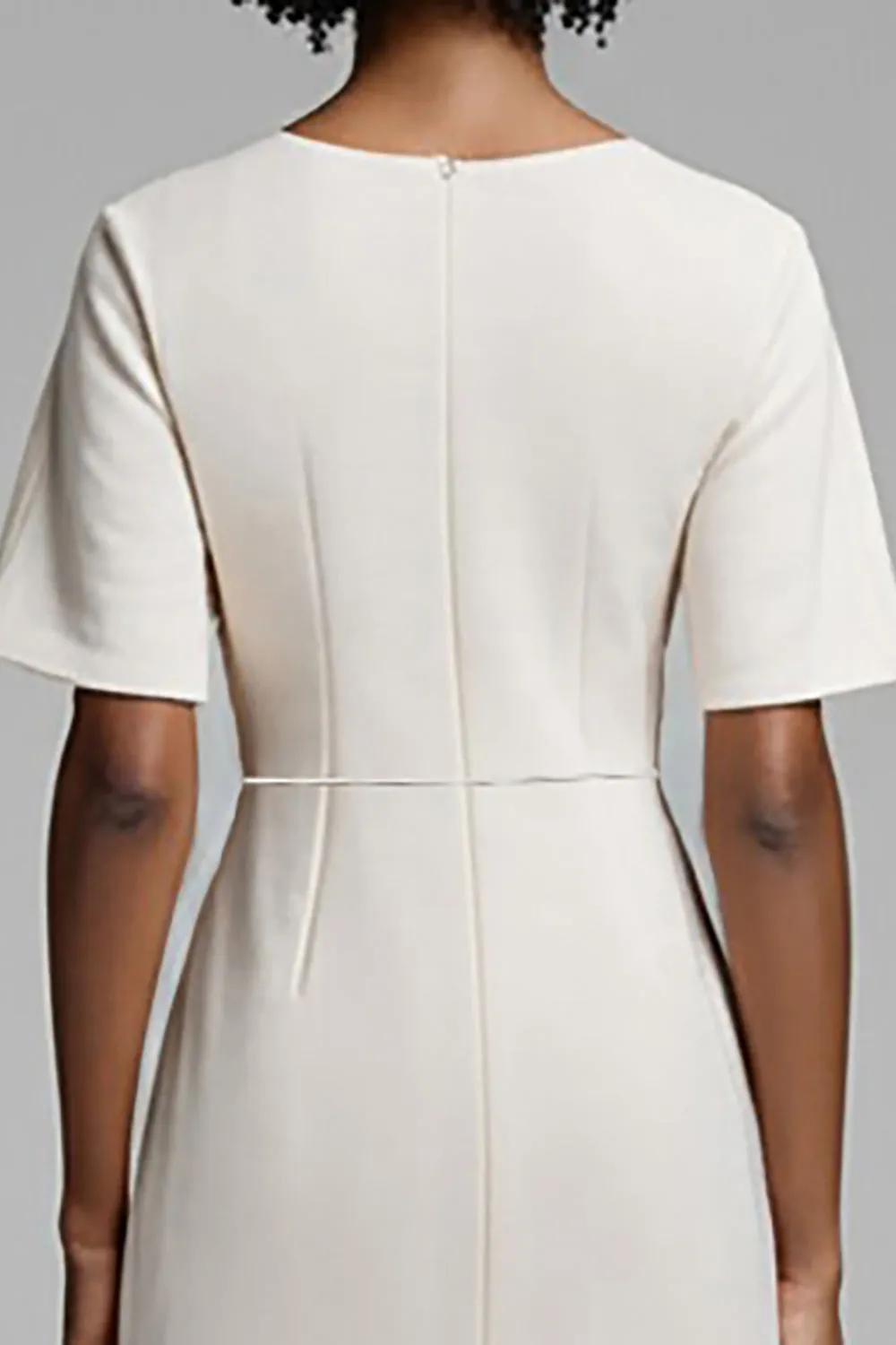 Ivory Sheath Round Neck Ruched Midi Work Dress sold by Zapaka product image thumbnail 4