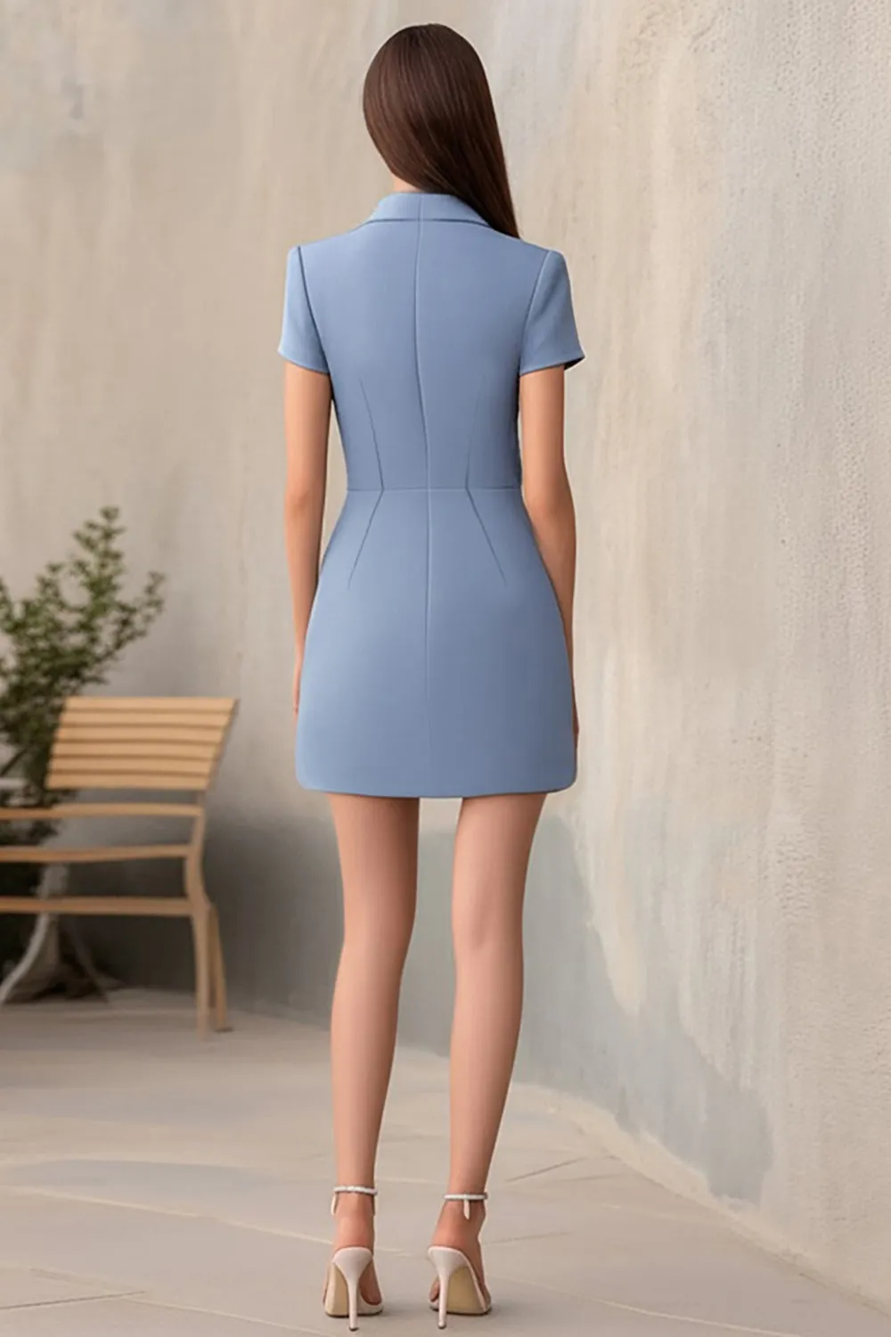 Dusty Blue Notched Lapel Sheath Short Work Dress sold by Zapaka product image thumbnail 2