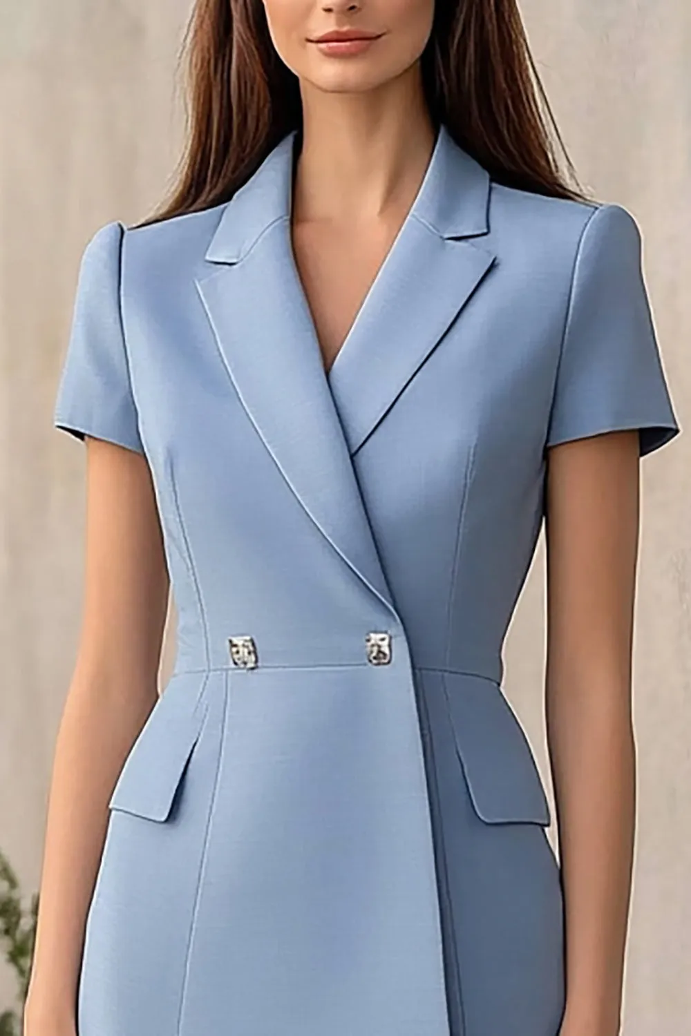 Dusty Blue Notched Lapel Sheath Short Work Dress sold by Zapaka product image thumbnail 3