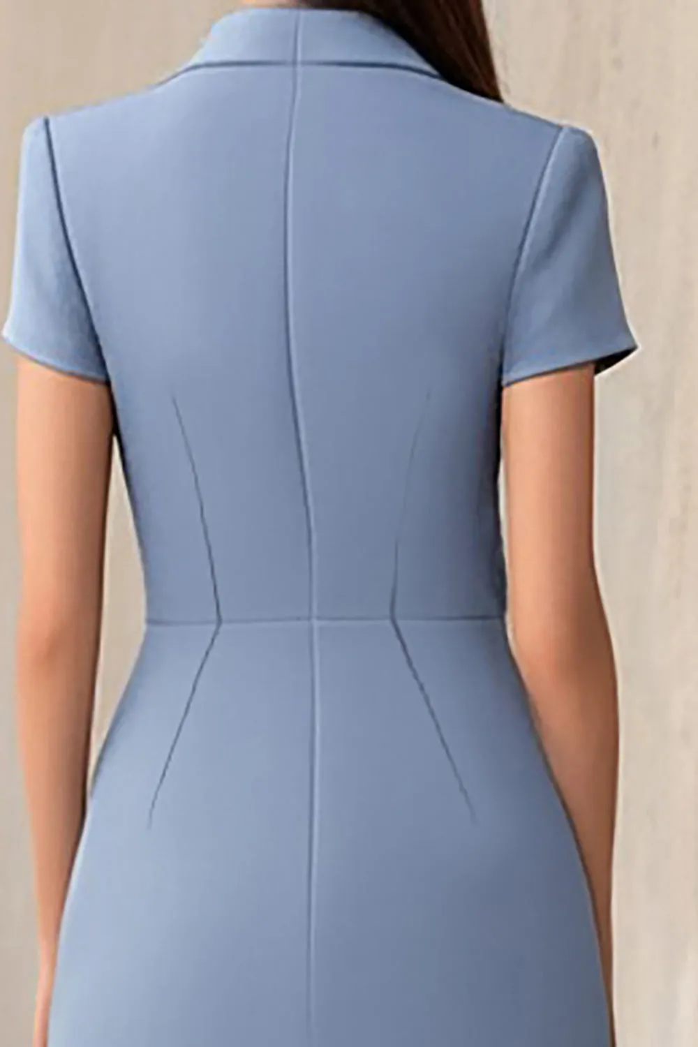 Dusty Blue Notched Lapel Sheath Short Work Dress sold by Zapaka product image thumbnail 4