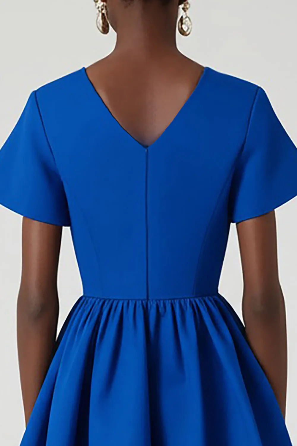 Royal Blue V-Neck A-Line Midi Work Dress with Pockets sold by Zapaka product image thumbnail 4