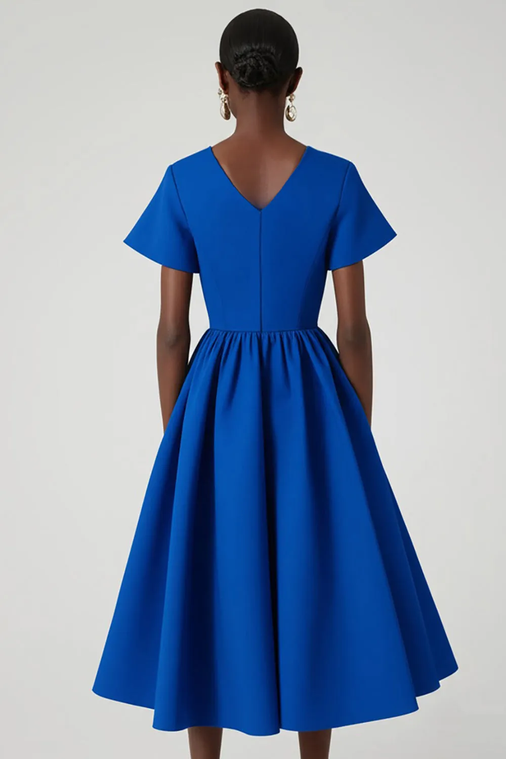 Royal Blue V-Neck A-Line Midi Work Dress with Pockets sold by Zapaka product image thumbnail 2