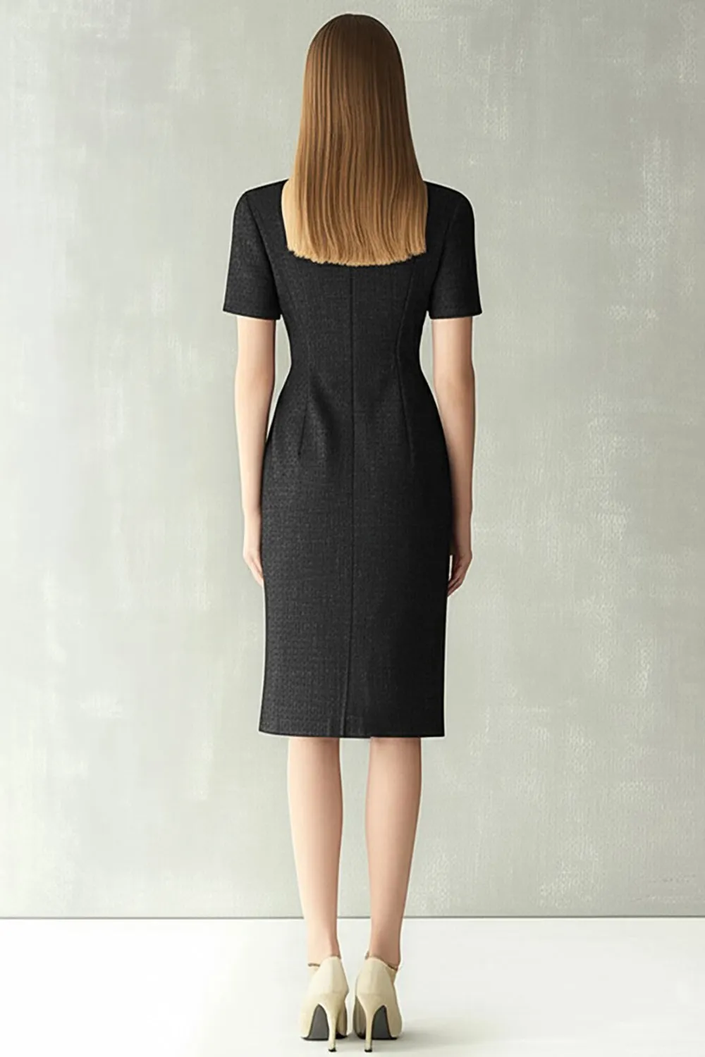 Black Sheath Notched Lapel Midi Work Dress sold by Zapaka product image thumbnail 2