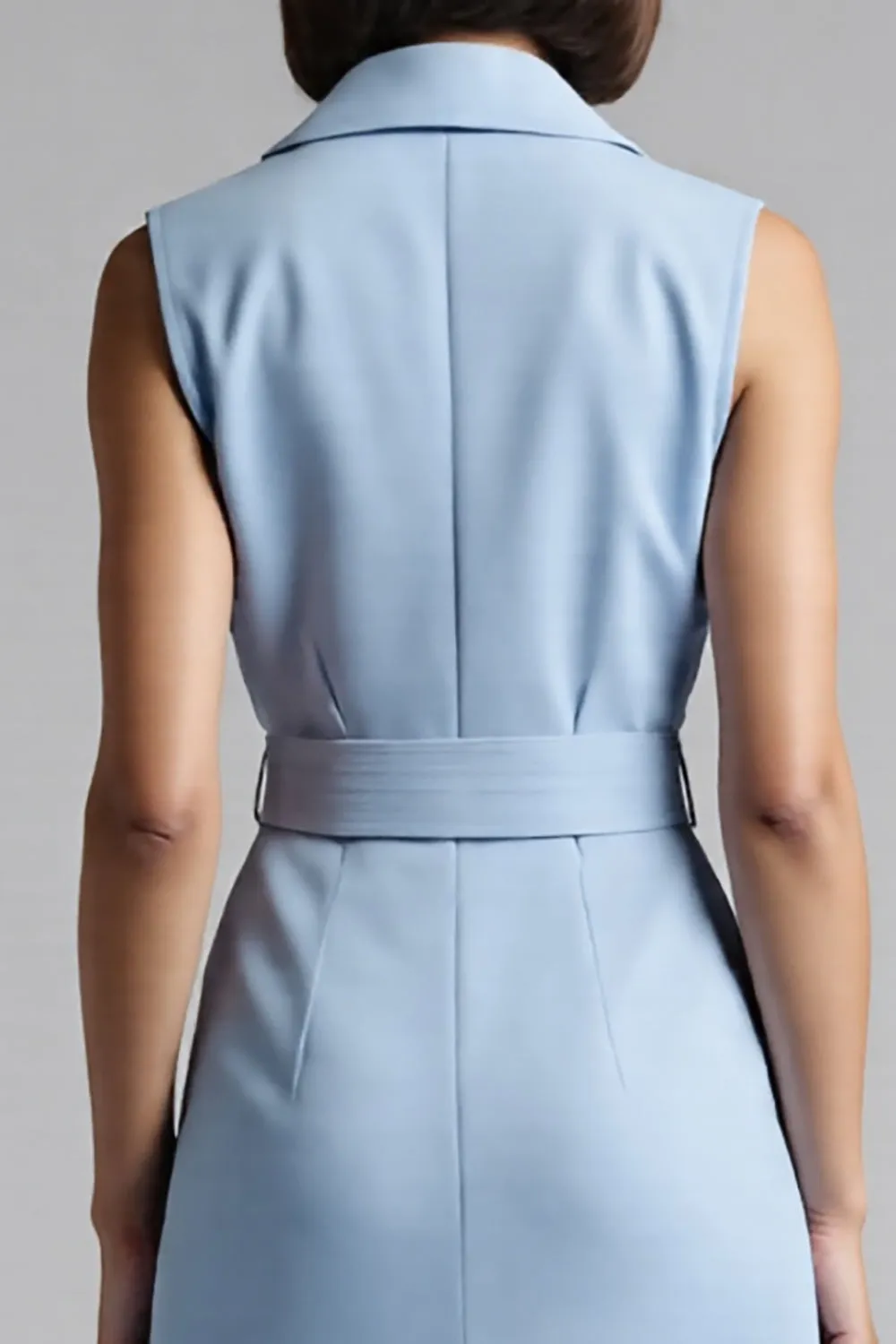 Sky Blue Sheath Notched Lapel Midi Work Dress with Belt sold by Zapaka product image thumbnail 4