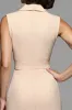 Champagne Notched Lapel Midi Work Dress with Sash sold by Zapaka