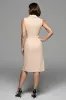 Champagne Notched Lapel Midi Work Dress with Sash sold by Zapaka