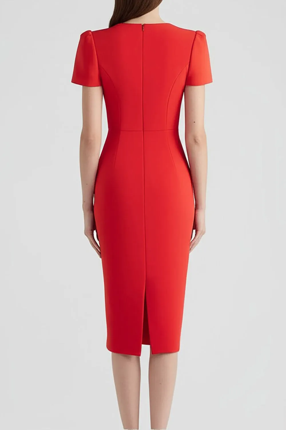 Red Bodycon Patchwork Midi Work Dress with Sleeves sold by Zapaka product image thumbnail 2