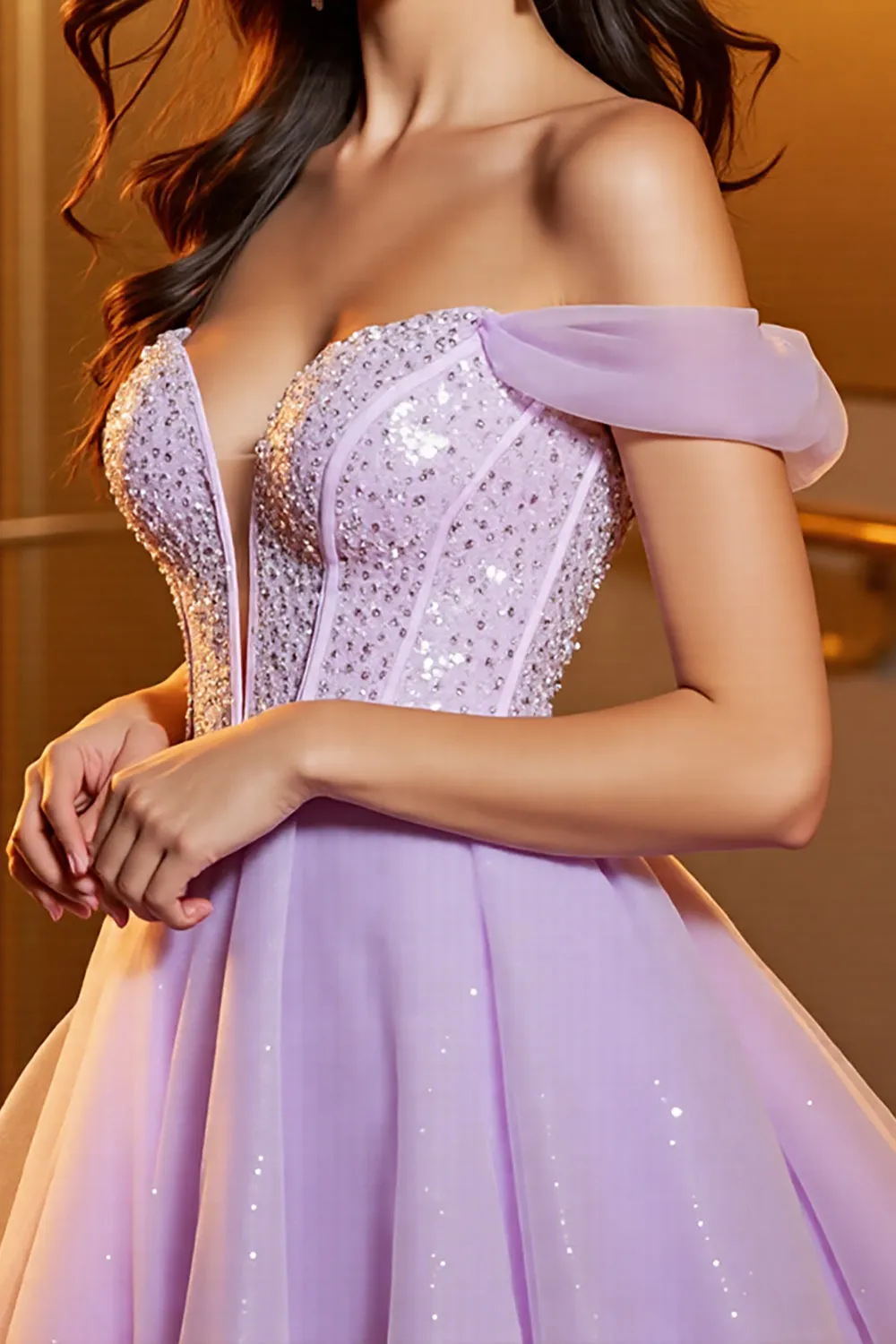 Sparkly Beaded Lilac Off the Shoulder Homecoming Dress sold by Zapaka product image thumbnail 4