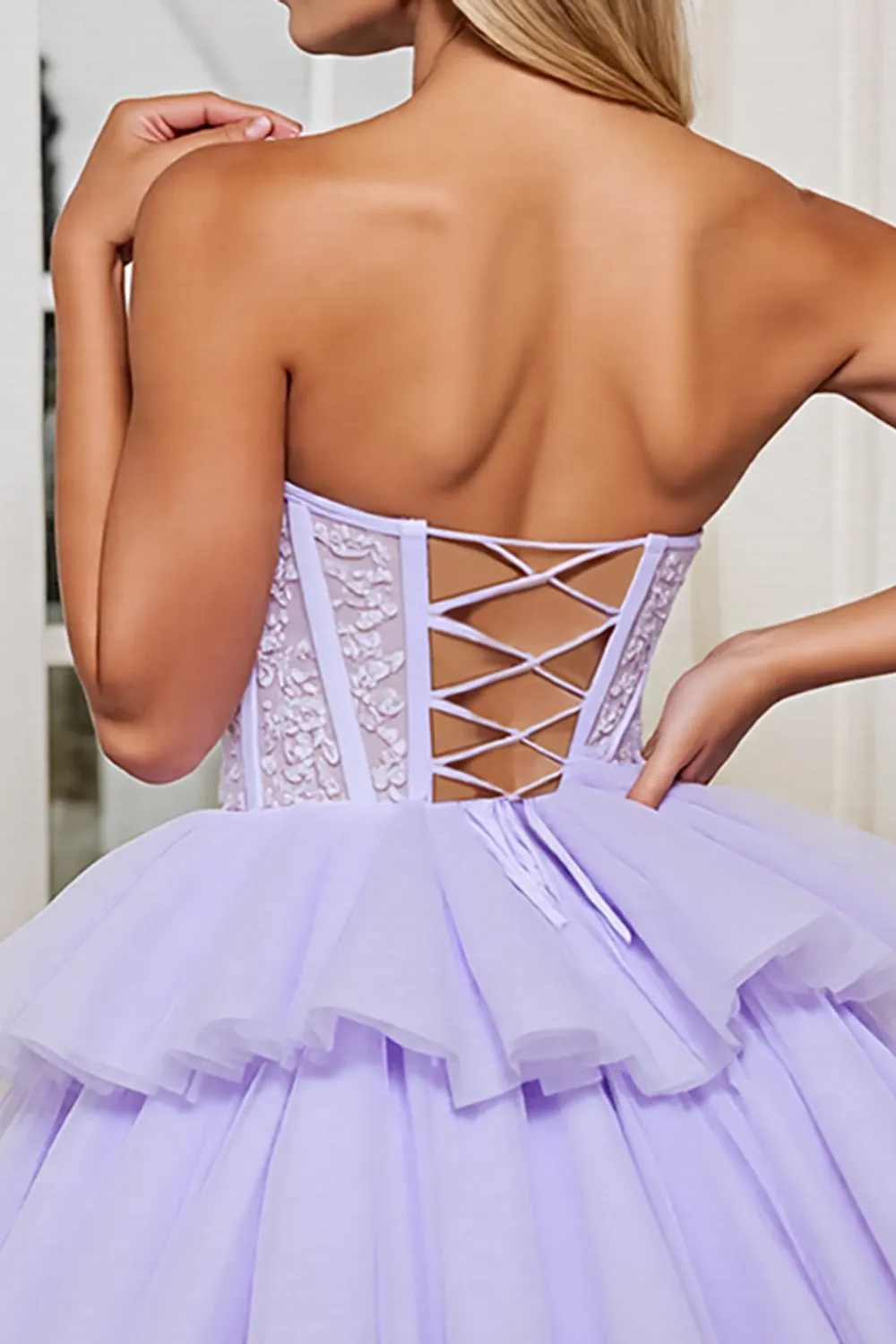 Corset Strapless A Line Tulle Lavender Homecoming Dress sold by Zapaka product image thumbnail 4