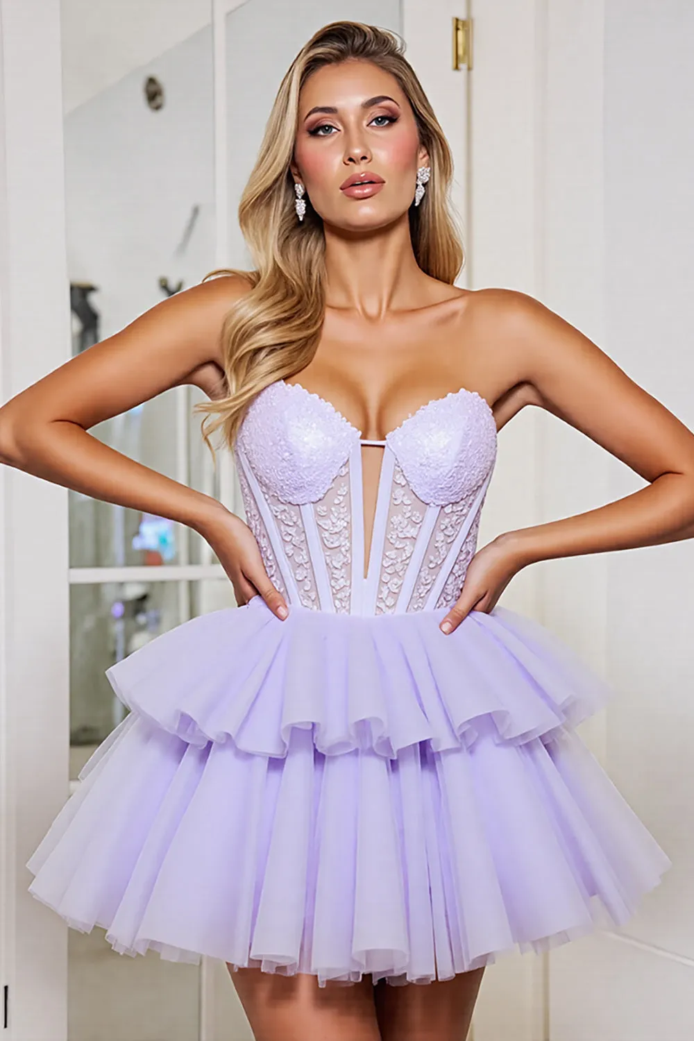 Corset Strapless A Line Tulle Lavender Homecoming Dress sold by Zapaka