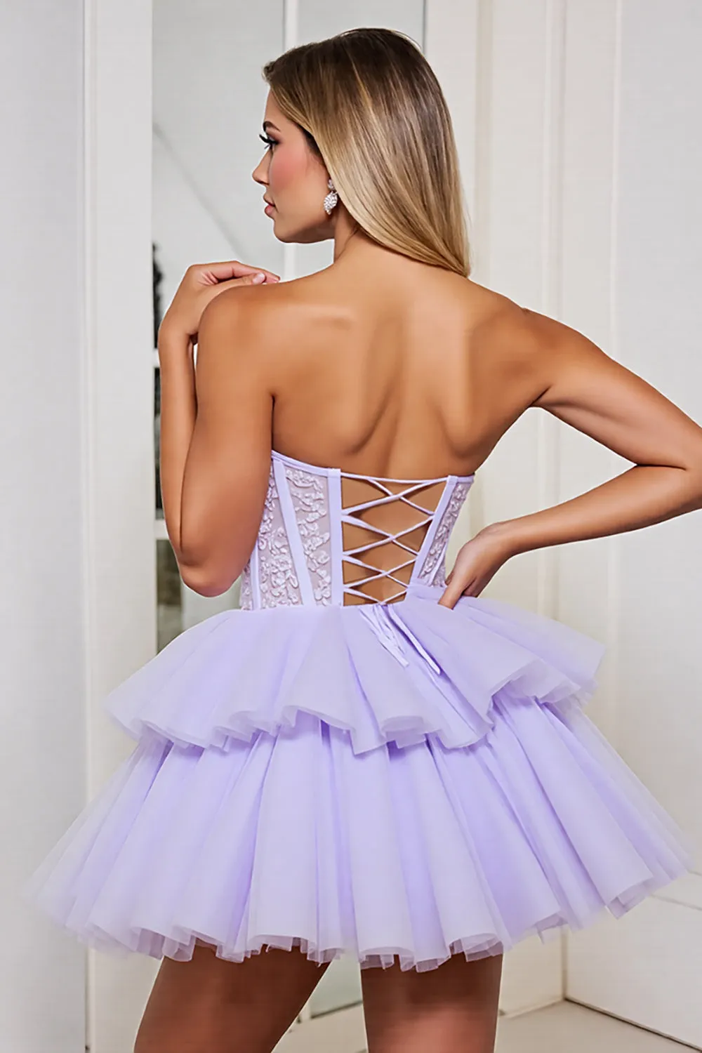 Corset Strapless A Line Tulle Lavender Homecoming Dress sold by Zapaka product image thumbnail 2