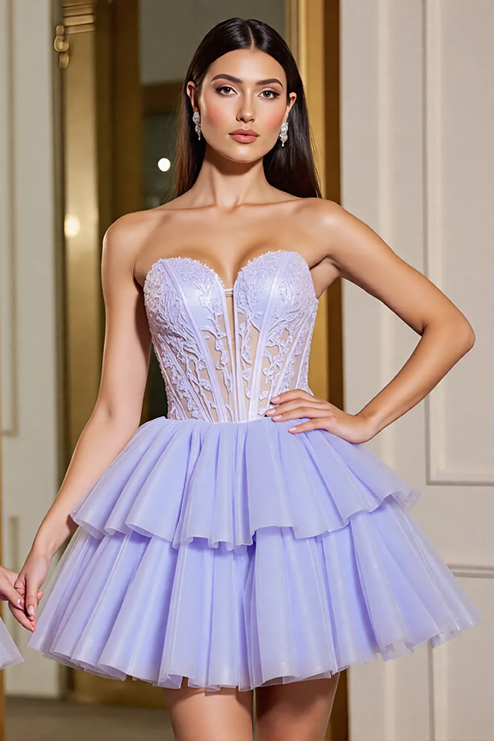 A Line Tulle Lavender Strapless Corset Homecoming Dress sold by Zapaka product image thumbnail 2