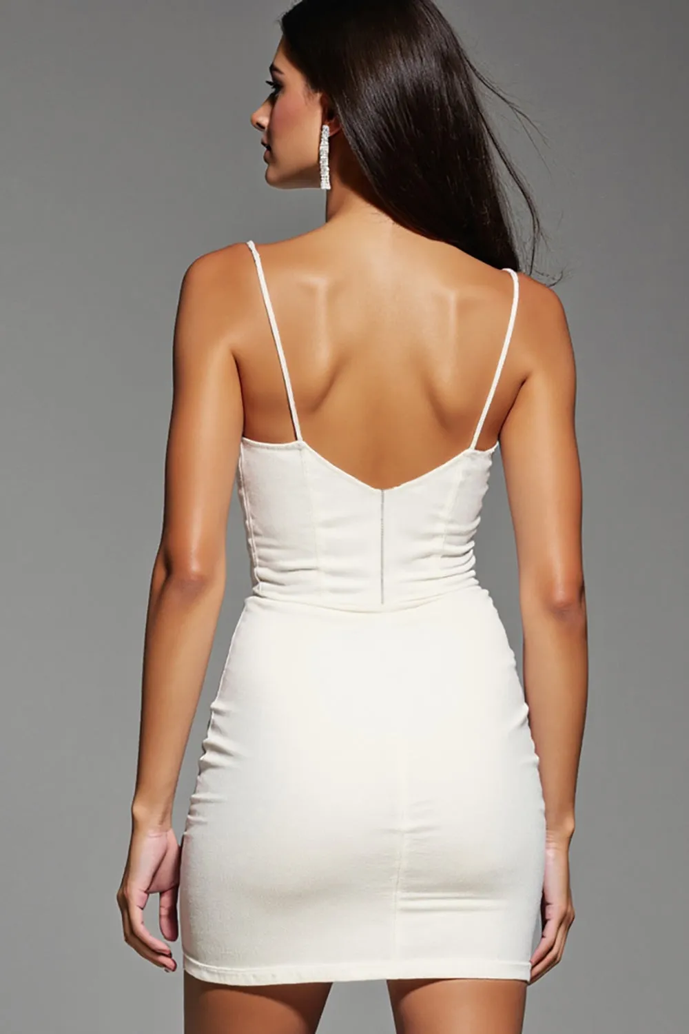 Ivory Satin Spaghetti Straps Satin Short Homecoming Dress sold by Zapaka product image thumbnail 2