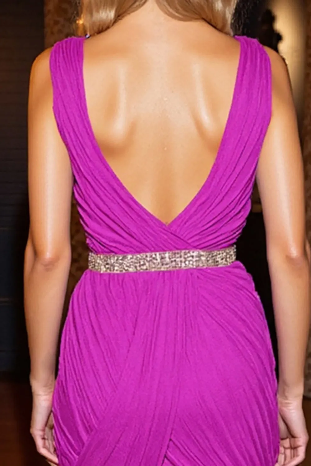 Sparkly Fuchsia Bodycon Beaded Ruched Short Homecoming Dress sold by Zapaka product image thumbnail 4