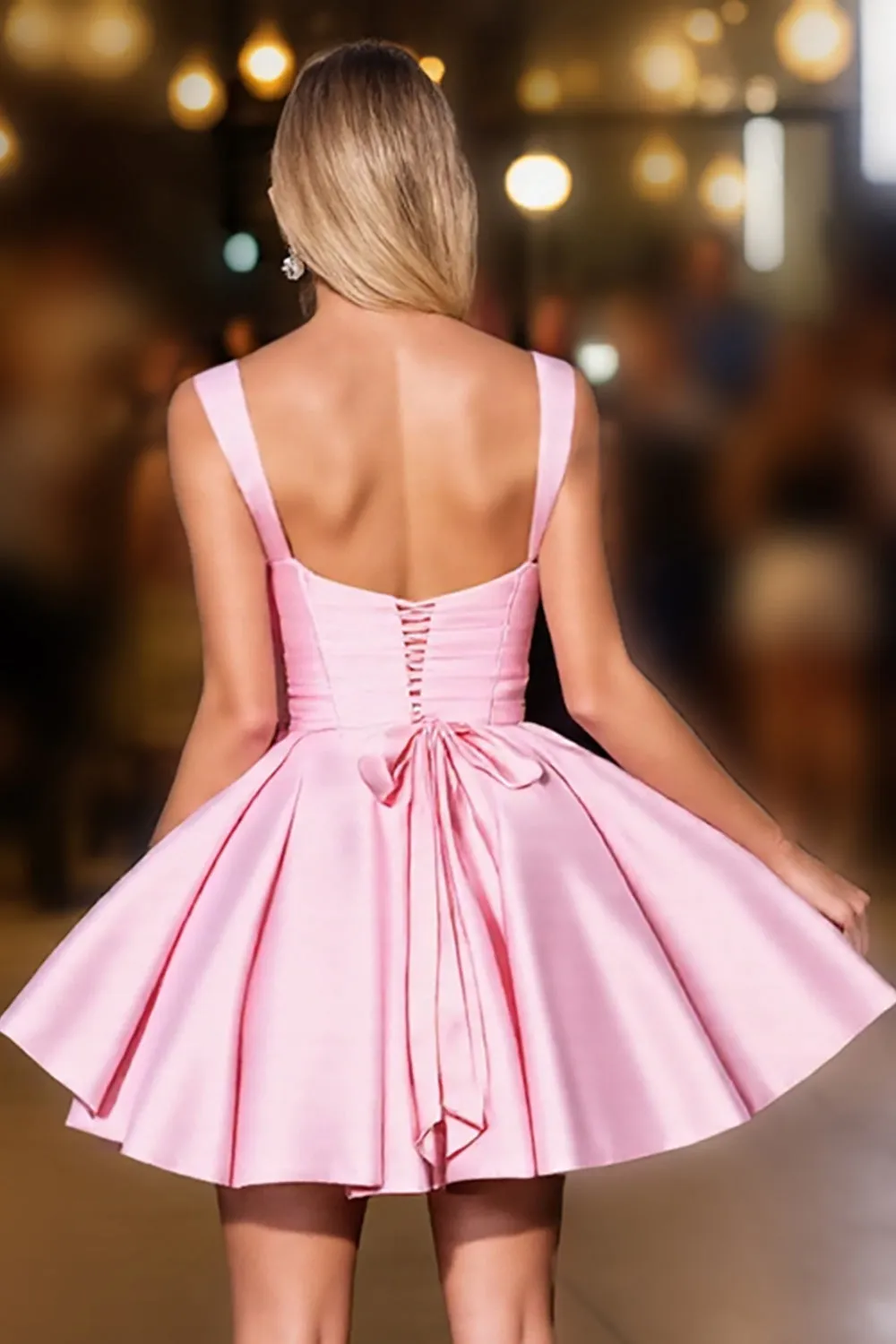 Pink Satin Ruched A Line Homecoming Dress sold by Zapaka product image thumbnail 4